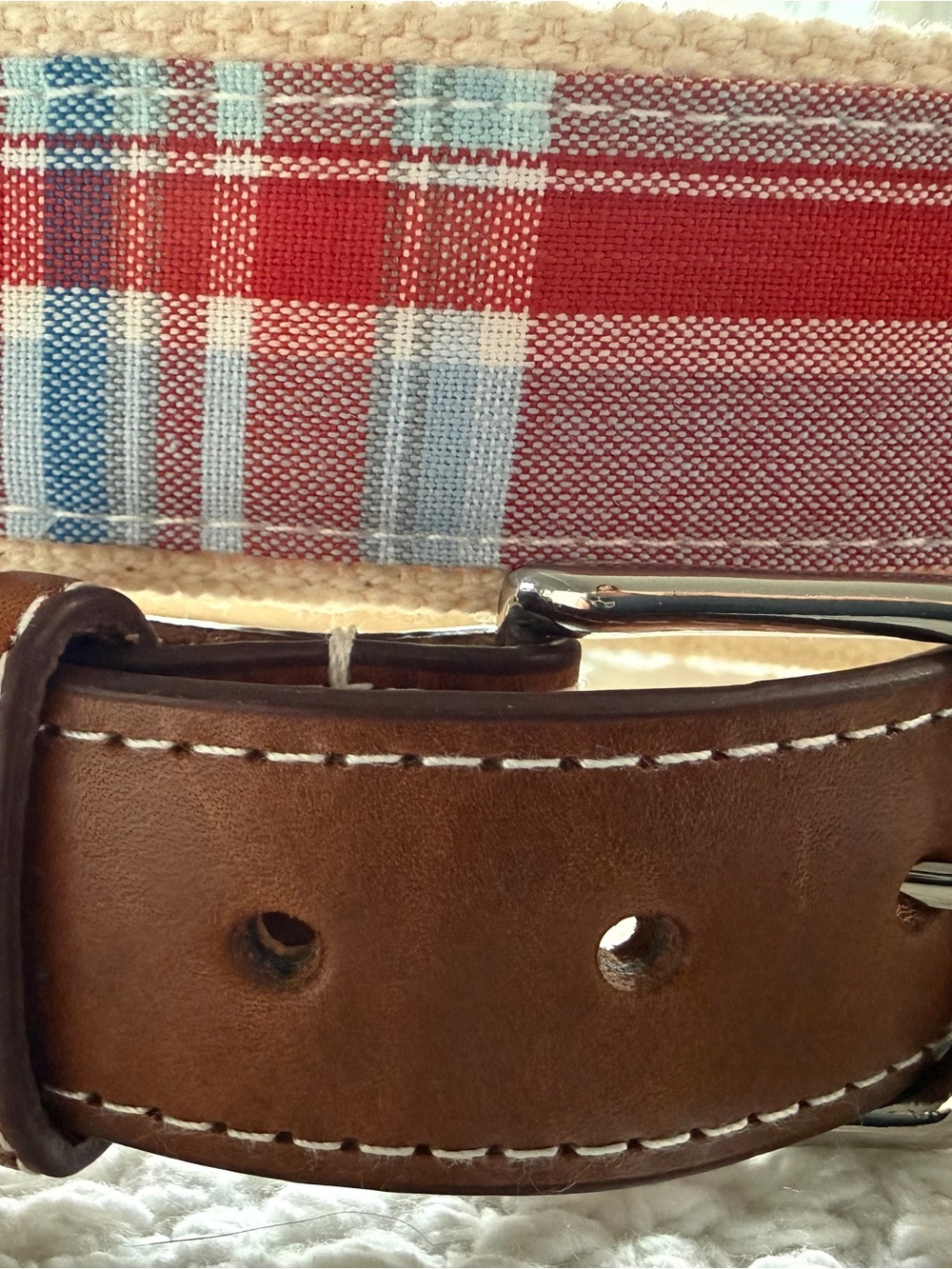 Jack Spade Mens Brown Leather and cotton woven plaid Men's Belt